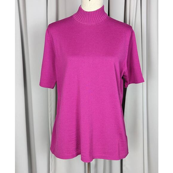 Vintage Marz Wool Short Sleeve Mock Neck Sweater Fuschia Size 14 - Picture 12 of 12